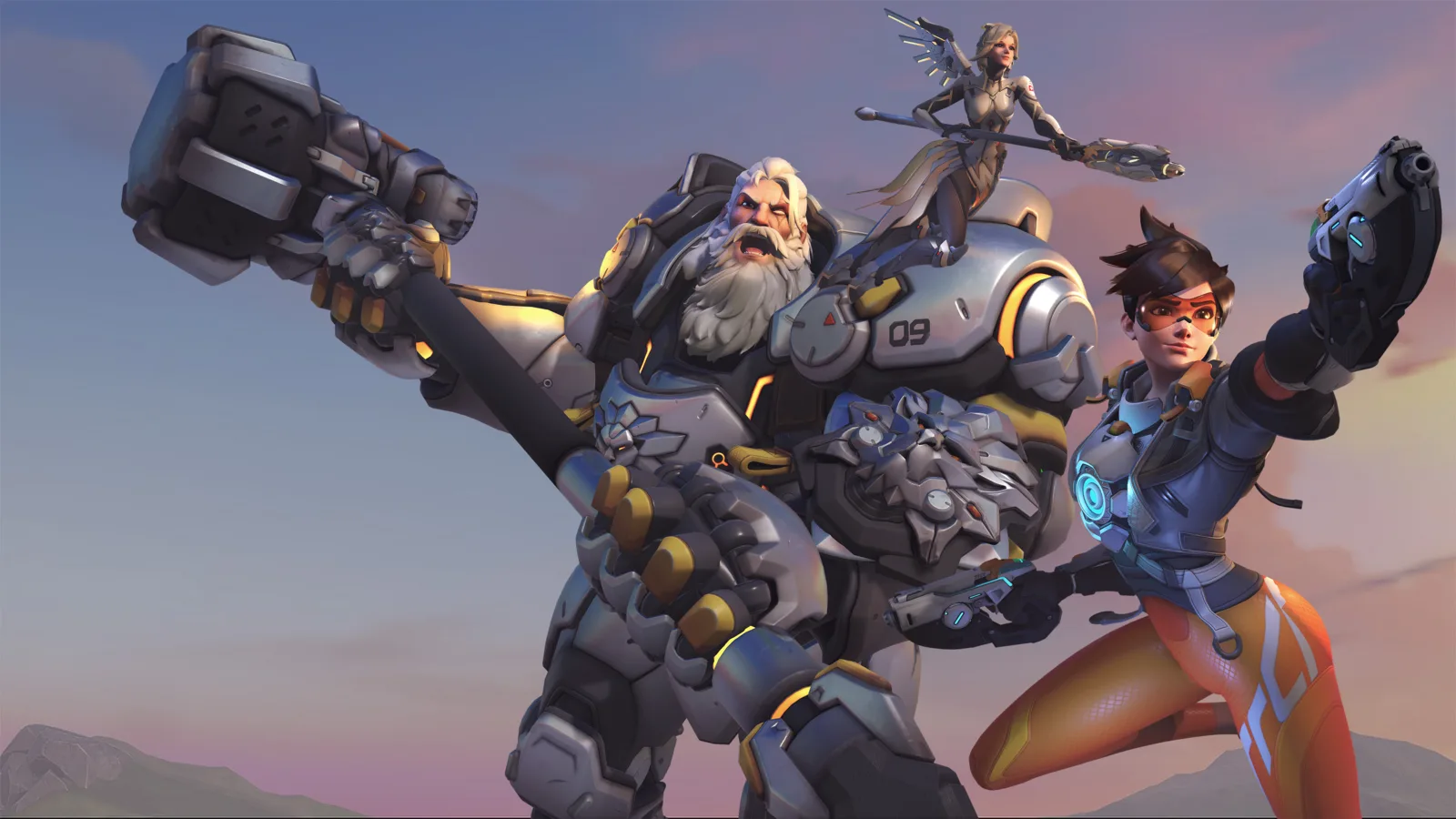 Reinhardt, Mercy, and Tracer from Overwatch